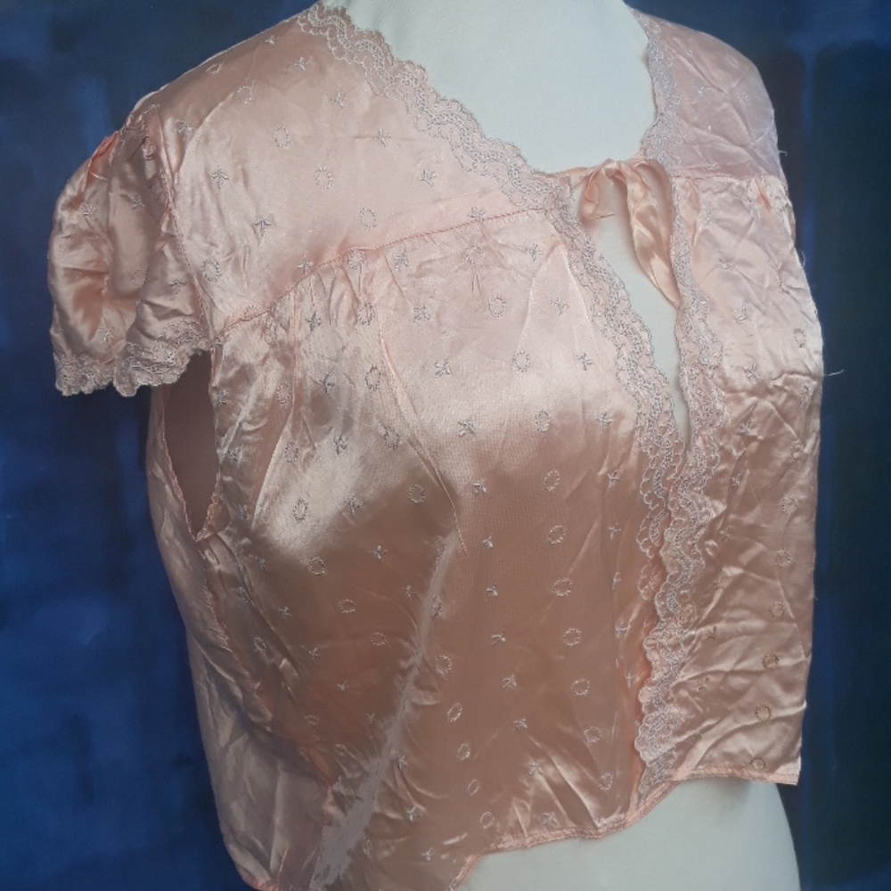 40s Vintage Sex-Kitten Glam Girl Cropped Blouse, Front Tie / Medium